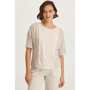 Lino Twill/Jersey Boat Neck Tee