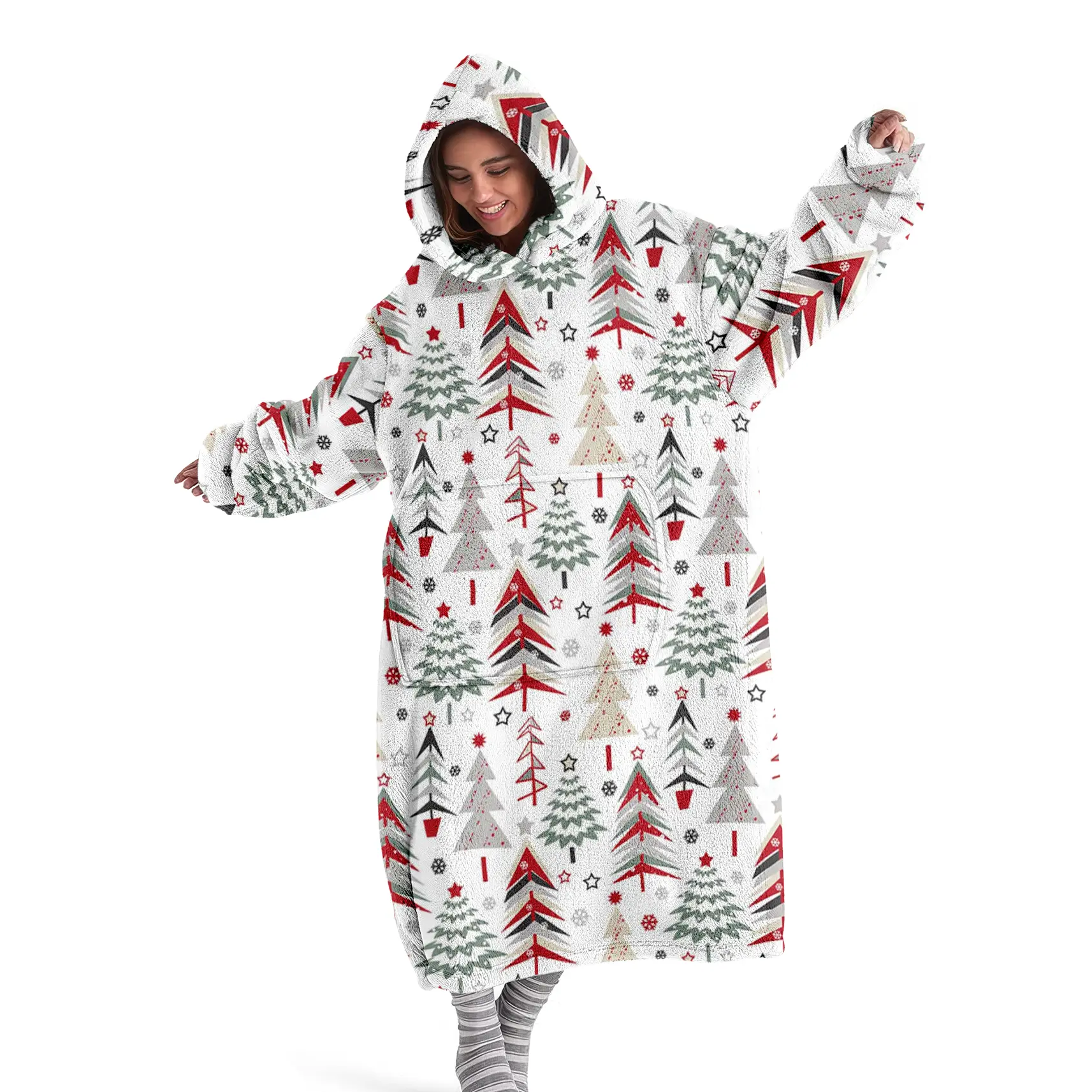 hoodie blanket，Wearable Blanket，Hooded Blanket Sweatshirt, Wearable Blanket Jacket, Christmas Home Lazy Blanket Coat, Outdoor Warm Sleepwear, Cartoon Christmas Tree Pattern，Christmas Gift,Valentine's Day gift