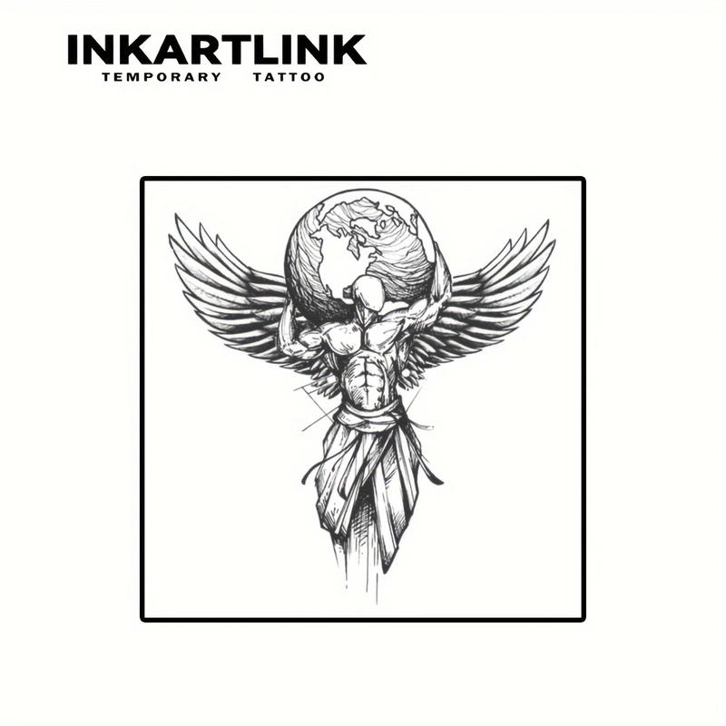 INKARTLINK Tattoo Tech, Angel Series,2 Sheets Extra Large Semi Permanent Tattoo, Adult Art Design Temporary Tattoos, Lasts 1-2 Weeks, Waterproof, Realistic Look, No Adhesive, No Reflection (Angel 1)
