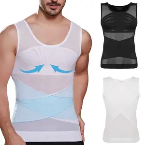 1/2/3 Pack Men Body Shaper Compression Vest Tummy Control Shapewear Underwear Stretchy Breathable Mesh Shirt For Sports Workout Crew Neck Elastic Spandex Men Gym Fitness Sleeveless Top Daily Wear High Stretch Solid Color Menswear Clothes
