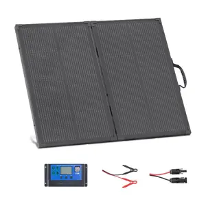 VEVOR 100W Foldable Solar Panel with Frame, 16BB N-Type Portable Monocrystalline Solar Panel Charger 24 Efficiency, IP67 Waterproof with 30A PWM Controller MC4 Output for Camping, Hiking, RV Trips