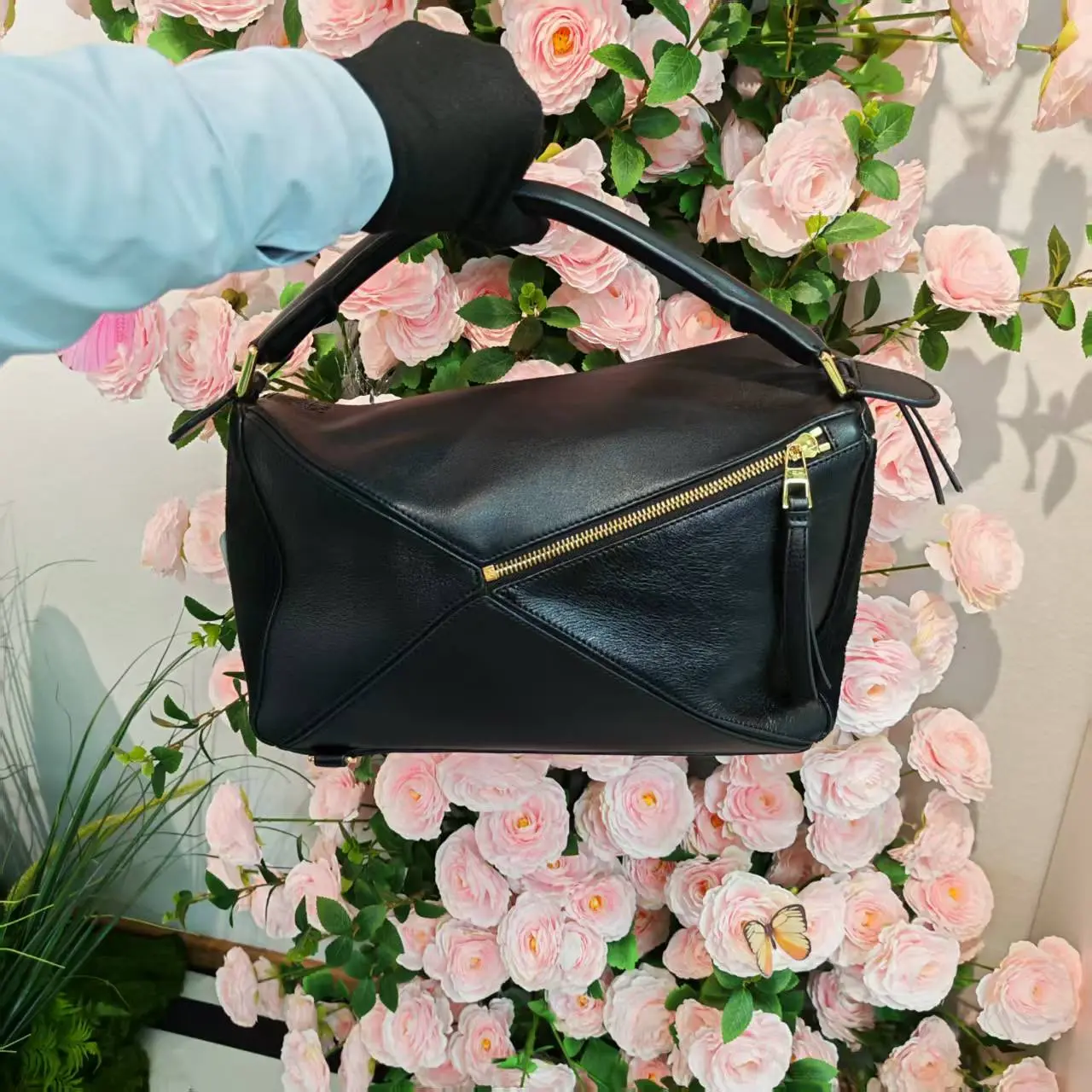 Pre-owned Loewe Black Suede & Leather Puzzle Large Bag（SZ 20864）