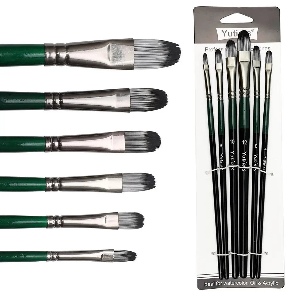 Filbert Artist Paint Brushes Set 6 Pcs Premium Nylon Hair Angle Shade Brushes for Acrylic Oil Watercolor Gouache Canvas Fabric Painting Lovers Acrylic Art Kit