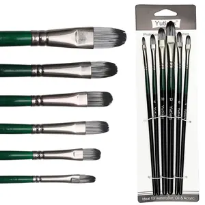 Filbert Artist Paint Brushes Set 6 Pcs Premium Nylon Hair Angle Shade Brushes for Acrylic Oil Watercolor Gouache Canvas Fabric Painting Lovers