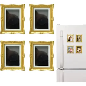 4 Pack Magnetic Picture Frames for Refrigerator 3"x2" Vintage Mini Gold Photo Frames Antique Ornate DIY Kitchen Home Office Decorative Gift (Classic Gold)