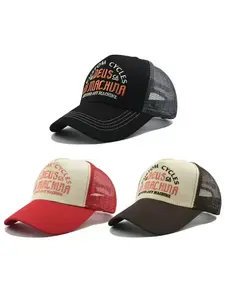 Unisex Letter Embroidered Baseball Cap, Floral Logo Badge, Spring Summer Mesh Graphic Trucker Hat, Casual Outdoor Sun Protection, Y2K Style