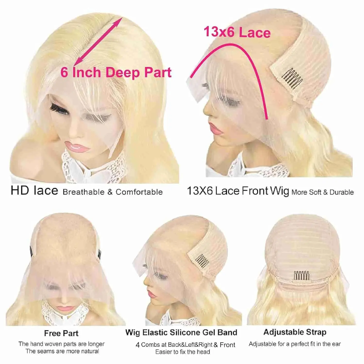 613 13x6 Lace Front Wig Human Hair 30 Inch 100% Real Blonde 