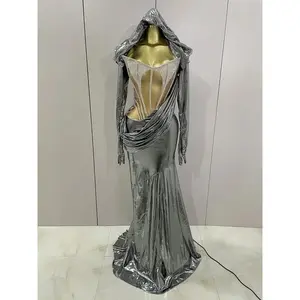 Stage Costume Sparkly Nightclub Gogo Party Dress Women Carnival Party Outfit Festival Cool Clothing Hoodie Dress Two Piece Set