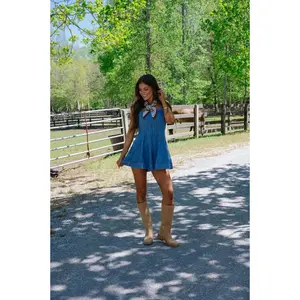 Quincy Paneled Romper-Washed Denim