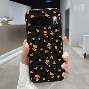 Rounded Edge TPU Phone Case for Google Pixel 10 9 8 7 Pro A XL Skull Leopard Print Pattern Drop Protection Shockproof Soft Liquid Silicone Smartphone Cover