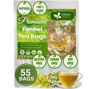 FreshDrinkUS, Premium Fennel Tea, 55 count, 100% Natural & Pure from Fennel Seeds.  No Caffeine, No Gluten, Vegan, Biodegradable Tea Bags, Sustainable Farming, Hand-Made Process, Ultimate Freshness, Beverage Herbal