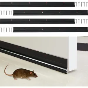 4 Pcs 36'' Door Draft Stopper, Aluminum Door Sweep Mouse Stopper Mice Seal Strip, Noise Blocker Sweep for Keep Rodents Pests Out, Sealing, Easy to Install (Black)