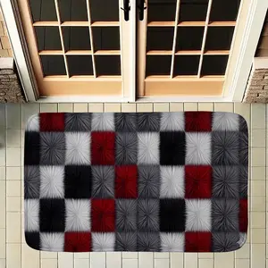 Modern Geometric Plaid Doormat Red Black Grey Checkered Welcome Mat Non Slip Absorbent Entrance Floor Rug Creative Fluffy Texture Print Area Carpet Front Door Indoor Outdoor Home Decor Foot Pad