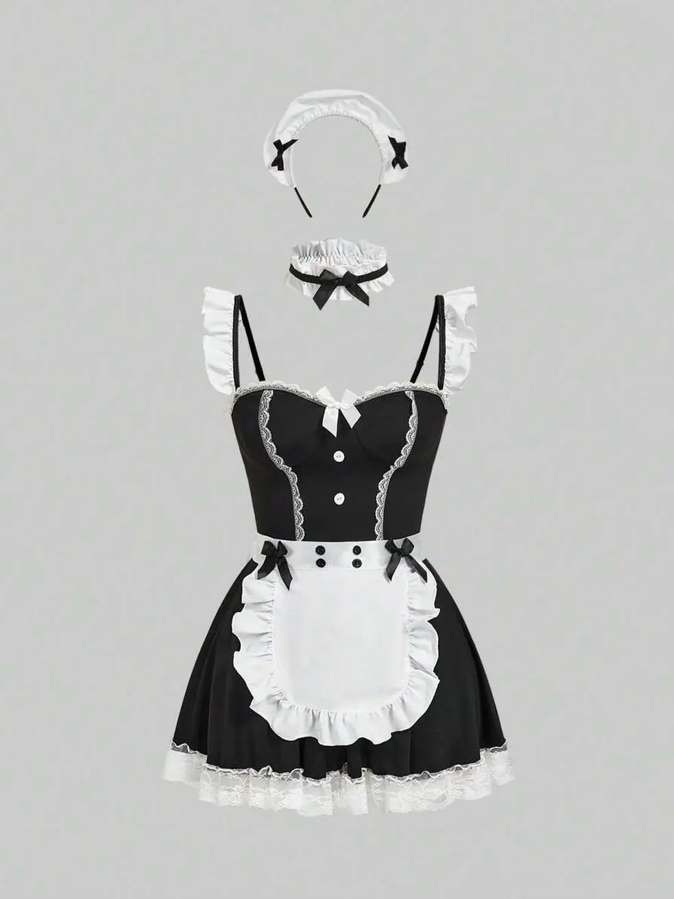Women's Dark Gothic Maid Role-Play Lingerie Set, Sexy Vintage Costume Outfit