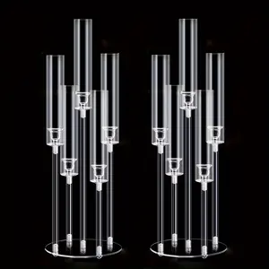 2pcs Elegant Clear Acrylic Candelabra Centerpieces - 5-Arm Design with Shades, Perfect for Weddings & Special Occasions - Durable, Lightweight, Fits 0.87" LED Candles (Candles Not Included), Best for Christmas, Perfect for Thanksgiving