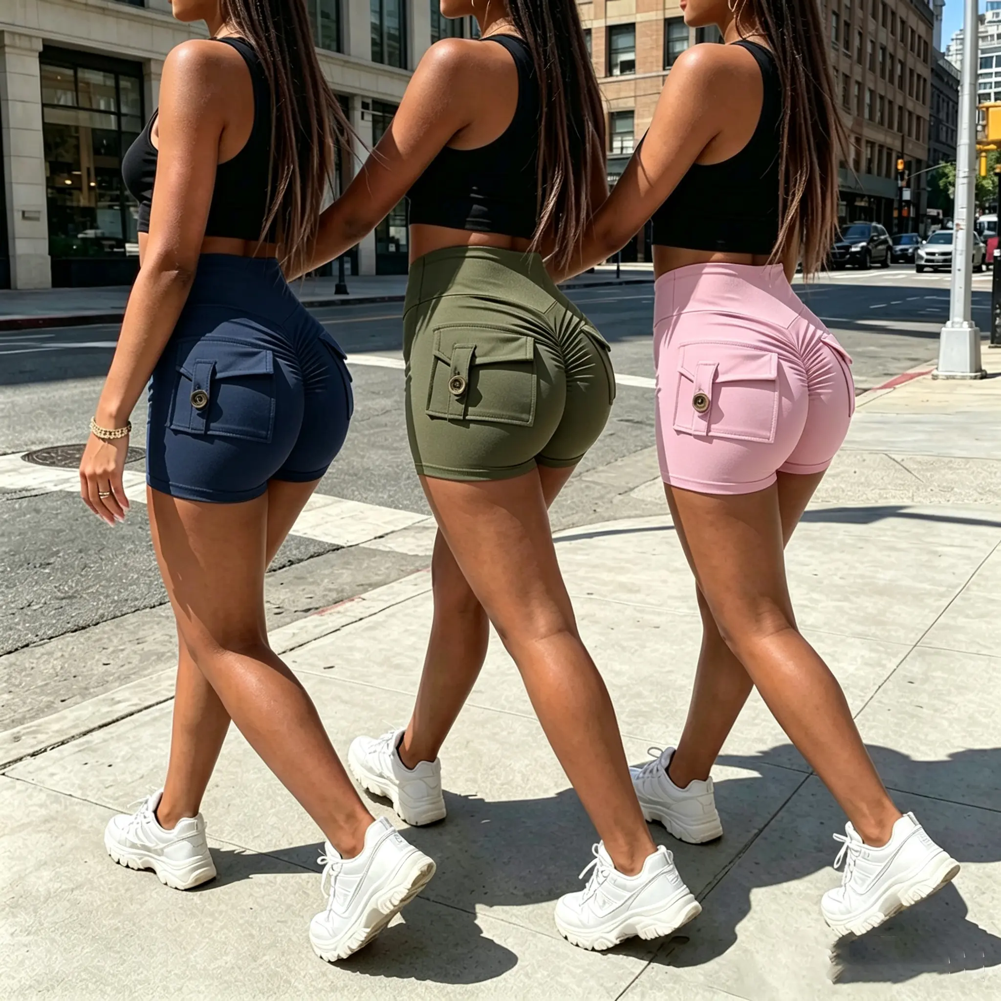 Women’s comfortable cargo athletic shorts with pockets—stylish, practical outdoor bottoms