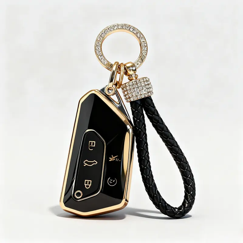 for VW Atlas Key Fob Cover Premium TPU Car Remote Case Holder Keychain Compatible for Volkswagen ID4 MK8 Golf GTI 2025 2024 -Black White