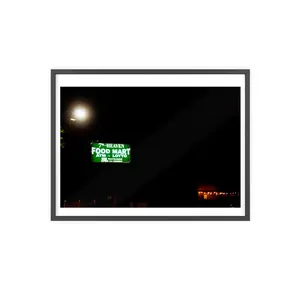 Framed Night Market Photo Print — 'Food Mart' Neon Sign Poster