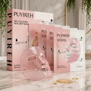 PUYIREH Bio-Collagen Real Deep Mask - 4pk Overnight Hydrogel Face Mask for Glass Skin, Pore Minimizing & Anti-Aging - Solidified Ampoule with Galactomyces, Niacinamide & Hyaluronic Acid for Firming, Moisturizer, Sensitive tiktokshopspringglowup