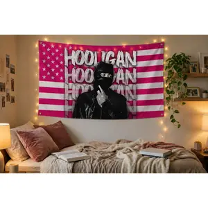 Kpop Idol Inspired Wall Flag, Hooligan Streetwear Room Decor, Pink Aesthetic Tapestry Gift for ARMY, Birthday Decor