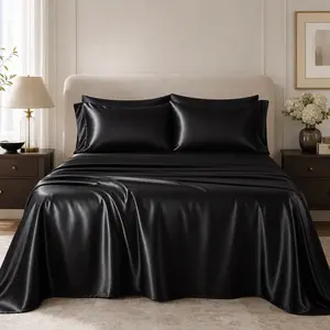 Sasttie Satin Sheets Queen Size - 4 Pieces Luxury Soft Wine Silky Bed Sheets Set with Pillowcases - Smooth Silk-Like Satin Fabric, Reinforced 14 Inches Pocket, Oeko-Tex Certified