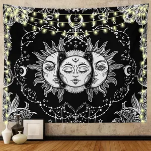 Tapestry  Ftuency Sun and Moon Tapestry, Black and White Tapestries Mystic Burning Sun with Star Wall Hanging decor for Bedroom (59" W x 51" L)