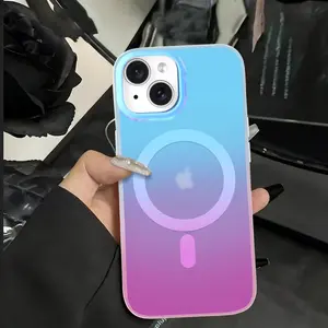 Iridescent Gradient MagSafe Phone Case for iPhone Rainbow Aesthetic Matte Finish Shockproof Cute Protective Cover for Women Girls