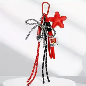 Cute Bow Keychain with Silver Color Bead Chain and Heart Pendant, Durable PU Leather, Perfect for Backpacks, Affordable Gift