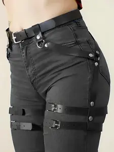 Women's PU Leather Thigh High Socks, Fashion Leggings Belt, Sexy Women's Accessory, Carnival Clothing Waistband, Trendy Design, Strap