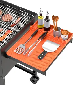 Grill Mat- Side Shelf Mat for Blackstone Silicone Grill Pad for Outdoor Grill Kitchen Counter Large Silicone Spatula Mat with Drip Pad, BBQ Utensils