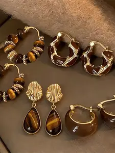 Women's Earrings Set, French Style Amber Color Design, Elegant & Unique Jewelry Accessory, Perfect Gift for Her