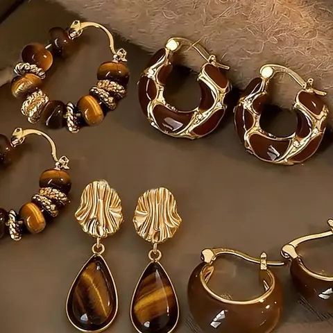 Women's Earring Set, French Style Amber Color Design, Elegant & Unique Jewelry Accessory, Perfect Gift for Her