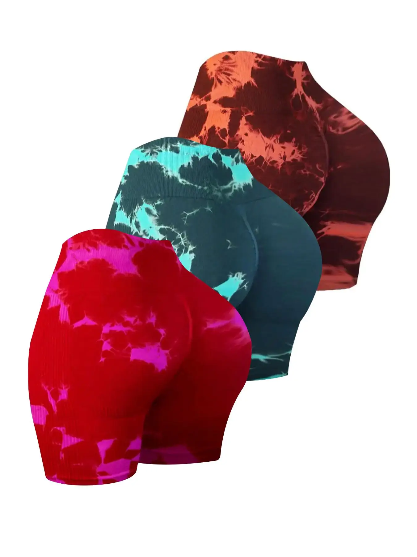 Women's Basic Tie Dye Print Sports Short Tummy Control Leggings, Casual Sports Ruched Skinny Shorts, Gym Clothing, Summer Compression Shorts, Valentin