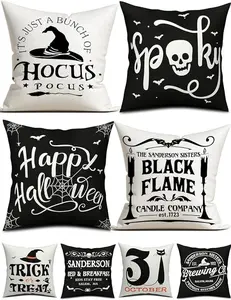Halloween Decorations Pillow Covers Double-Side Printing 18x18 Set of 4 Halloween Decor Indoor Outdoor Hocus Pocus Farmhouse Halloween Decorative Cushion Cases Spider Web Cat Skull Home Decor