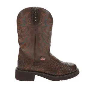 Justin Boots Womens Brown Pearl Print Cowhide Round Toe Pull On Casual Boots Mid Calf Low Heel 1-2" - Brown