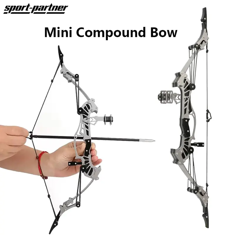 Sport-Partner 16.4inch Stainless Steel Silver Unisex Adults Mini Compound Bow Set - Easy Handle, Lightweight, Fits 8 Small Arrows, Fun Beginners Archery Practice Gear, Ideal Teen Gifts, Bows for Leisure Use