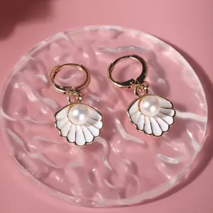 The Mermaid Earrings, Oyster Shell Pearl Earrings, Mermaidcore Jewelry, Oyster Shell, Clam Earrings, Pearl and Shell Earrings