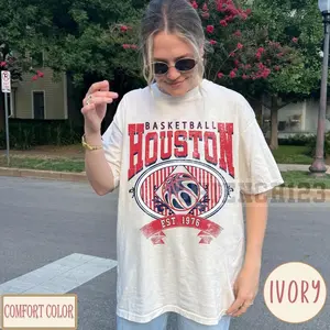 Comfort Colors Houston Basketball Shirt, Vintage Houston Hoops Tee, Retro Space City Rocket Fan Shirt, Classic Texas Hoops Gift 0VN73