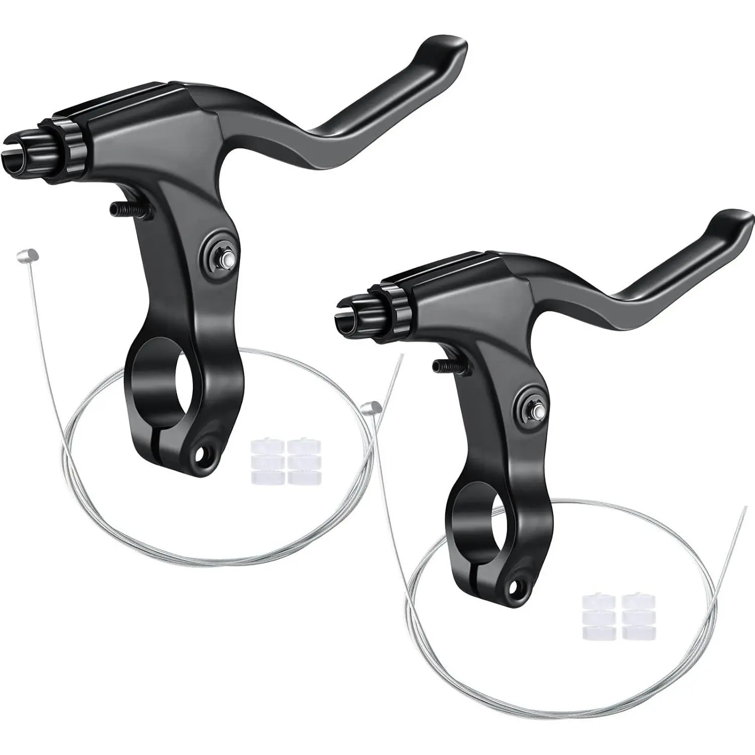 Boao 2 Pieces Mountain Bike Brake Aluminum Alloy Brake Handles with 3 Finger Design 2.2 cm Diameter and Bike Brake Cables Wires for Most Bicycles, Road Bikes