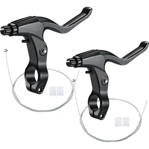 Boao 2 Pieces Mountain Bike Brake Aluminum Alloy Brake Handles with 3 Finger Design 2.2 cm Diameter and Bike Brake Cables Wires for Most Bicycles, Road Bikes