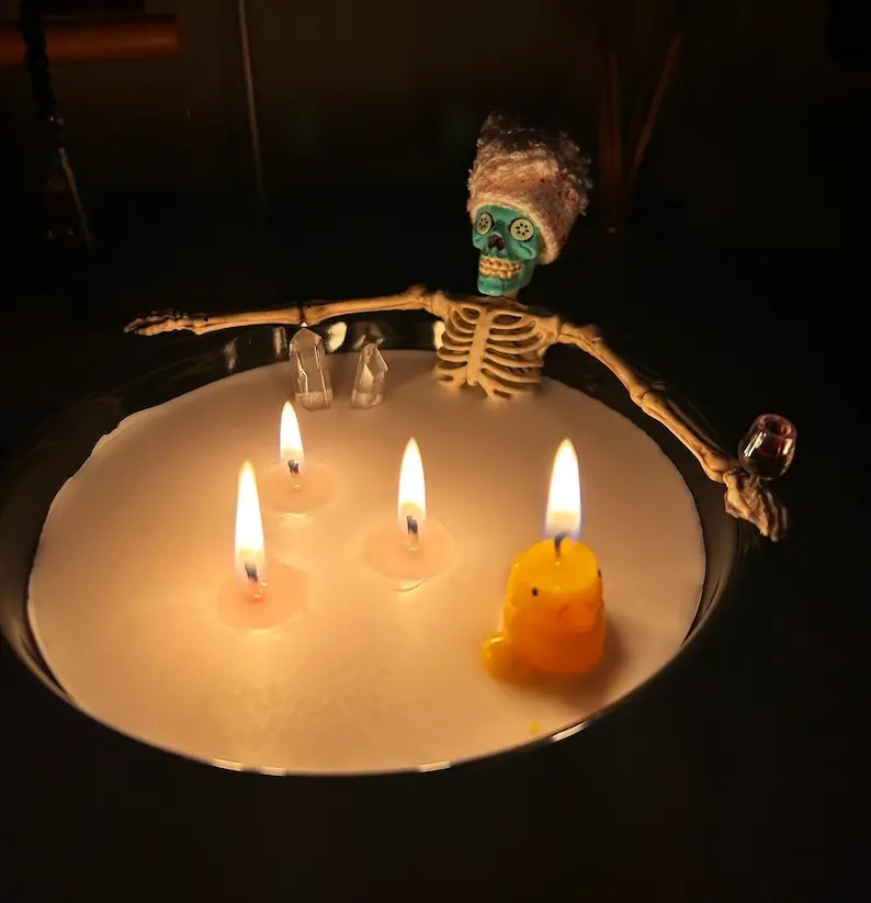 Halloween Box, Gothic Gifts, Jacuzzi, Spa Gift, Gothic Decor, Skeleton Gothic Candle, SummerWEEN Bathtub Candle, and Gothic Candle, Coco