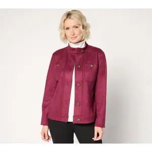 GRAVER Susan Graver Faux Suede Button Front Jacket