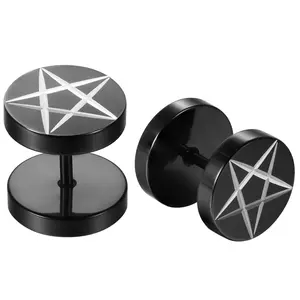 OIDEA Pentagram Illusion Tunnel Stud Earrings, Stainless Steel Screw Back Fake Plug Jewelry for Men and Women