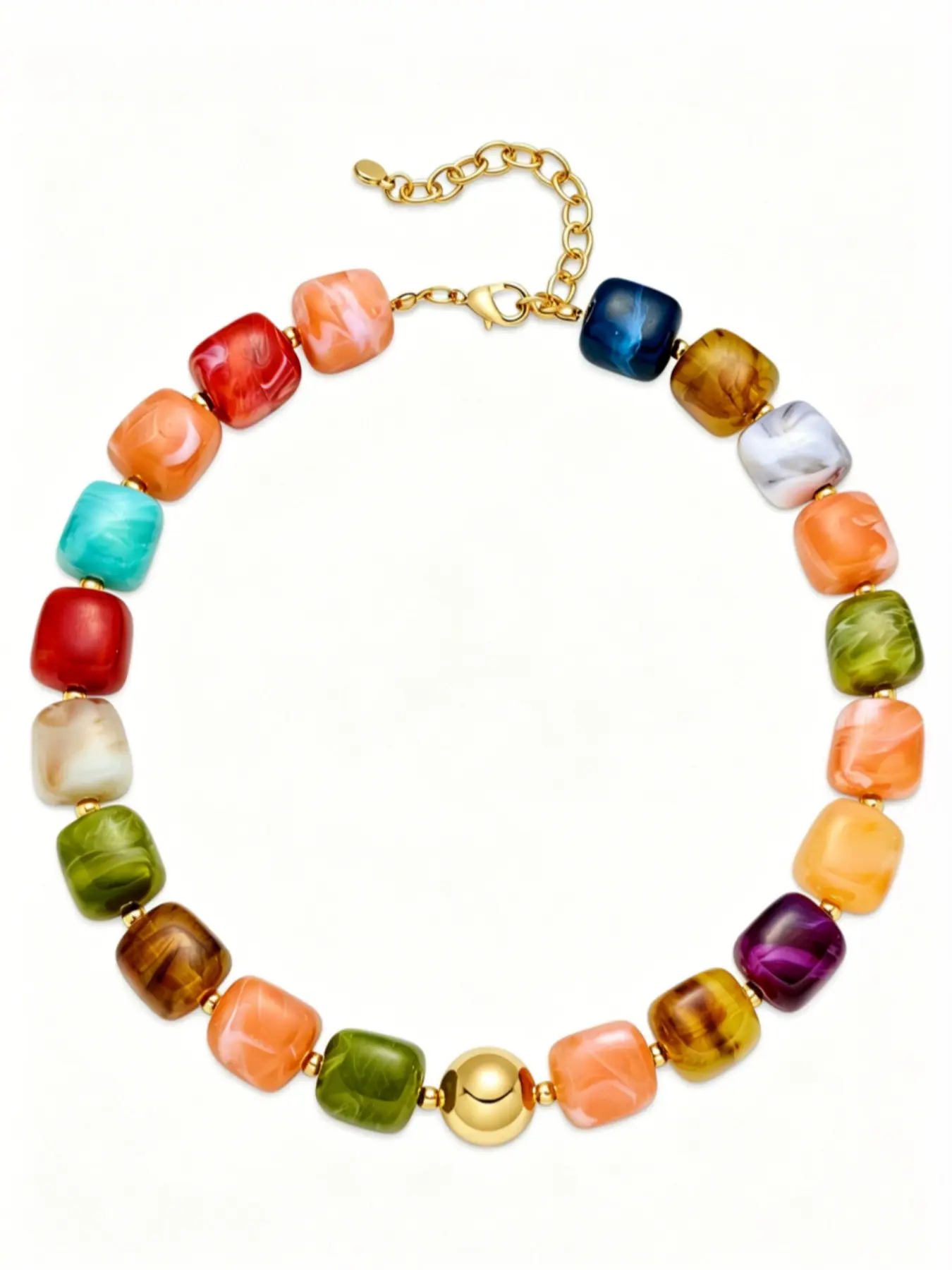 Colorful Chunky Necklaces for Women, Trendy Multicolor Large Square Resin Beads, Boho Style Beaded Chunky Statement Choker, Y2K Summer Jewelry, Alloy Necklace, Chain Necklace