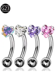 Fashionable G23 Titanium Heart-Shaped Barbell Eyebrow Piercing Jewelry, Simple and Elegant Design, Perfect for Daily Wear