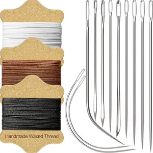 Upholstery Repair Kit: Waxed Sewing Thread (3 Colors) & Heavy Duty  (11 PCS) for Leather, Canvas & Quilting Thread