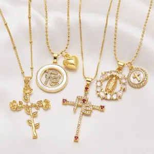 [FLAME] 18K Gold Plated Cross Necklace for Women 2026 Viral Trend |   Dainty Religious Pendant Necklaces with CZ Stone, Virgin Mary & Faith Charms, Layered Christian Jewelry for Daily Wear, Baptism Gift, Confirmation, Easter Gift # FaithJewelry