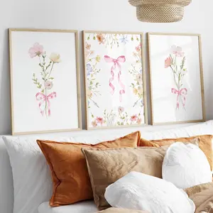 Teenage Girls Bedroom Wall Decor Cute Flowers Prints Set Of 3 Floral Dorm Decor for College Girls Wall Art Coquette Bow Posters Downloadable Frames Glossy