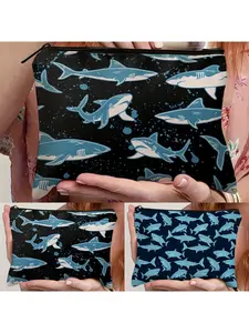 Ocean-Inspired, Shark-Themed Large Capacity Makeup Bag，Cosmetic Organizer for Travel, Vacation, Business & Outdoor Adventures