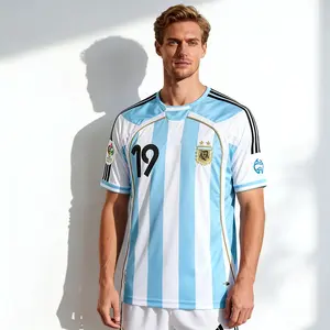 2006 World Cup Argentina Messi 19 Home Blue Soccer Short Sleeve Jersey